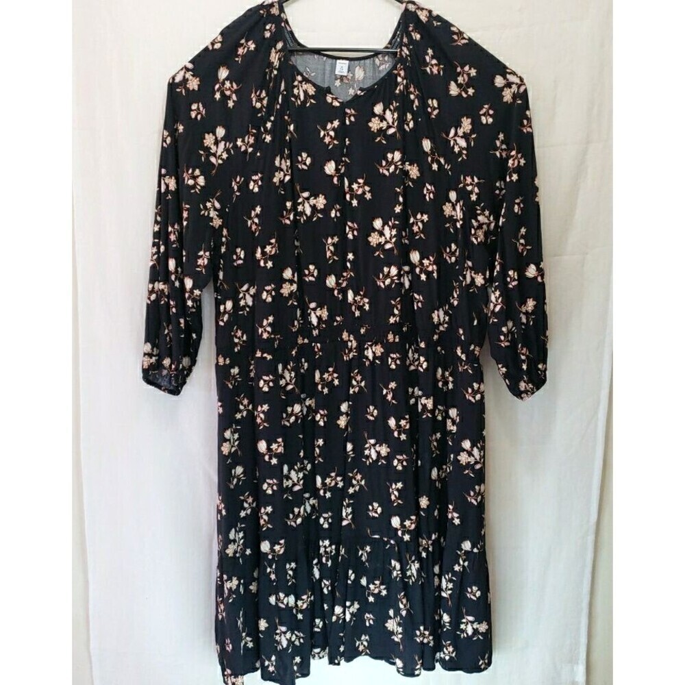 Old Navy Black Floral 3/4 Sleeve Knee Length Cottagecore Dress Plus 4X